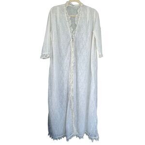 VTG Angela Gore London White Lace Long Dressing Gown Robe Sheer Ruffle 60s 70s